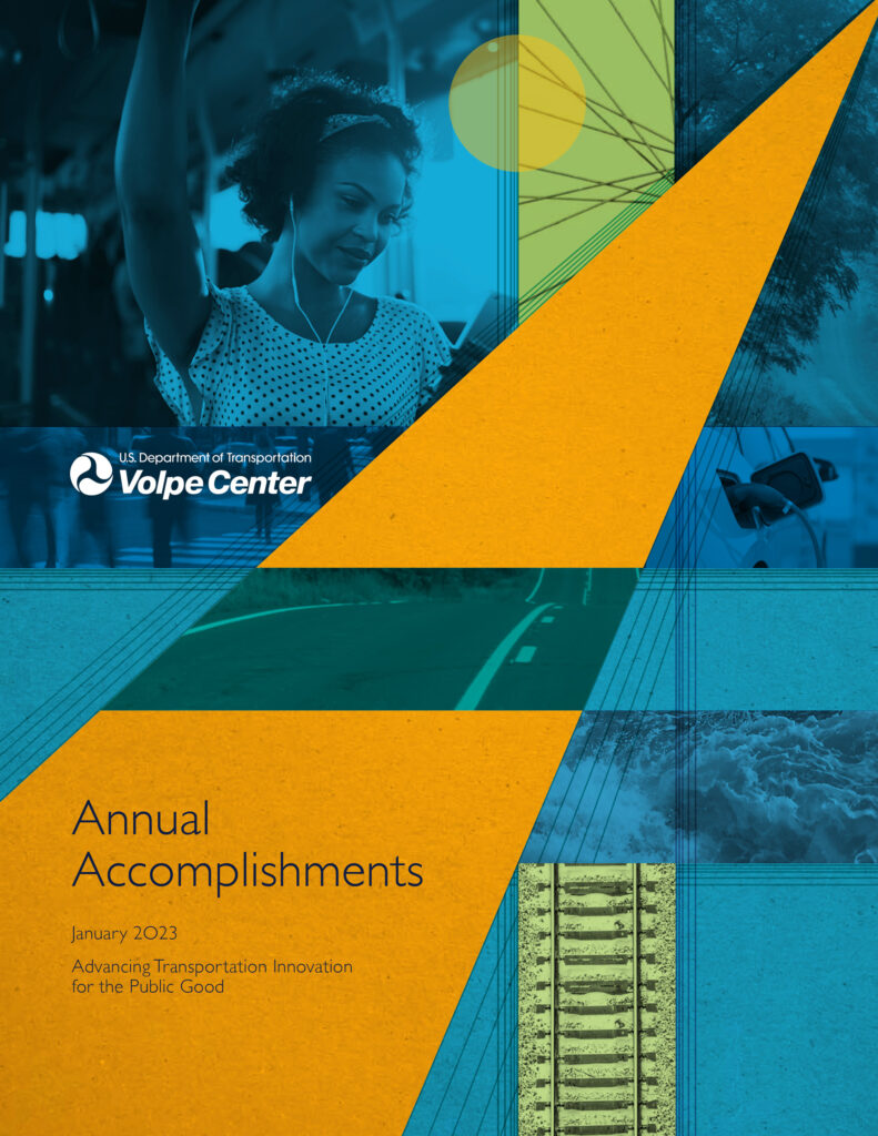 The cover of U.S. DOT Volpe Center's Annual Accomplishments book.